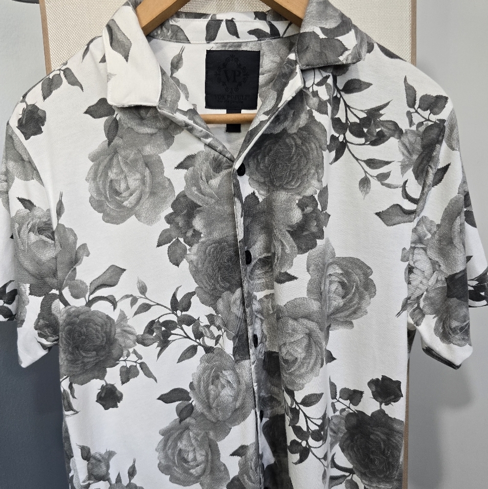 Floral Button-Up Shirt in Black and White